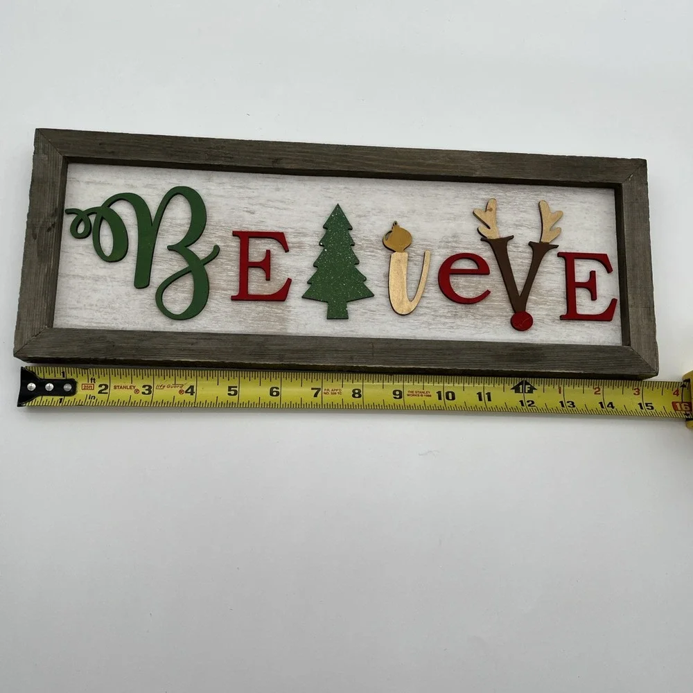 Rustic Wooden Christmas Believe Sign Farmhouse Holiday Wall Decor 15